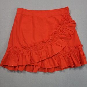 Sim & Sam Orange Ruffle Mini Skirt Cotton Size Medium NWT